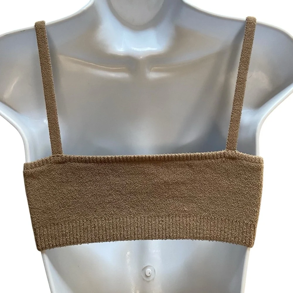 SKIMS Light Cozy Scoop Bralette Desert Tan Fuzzy Small - Picture 2 of 9